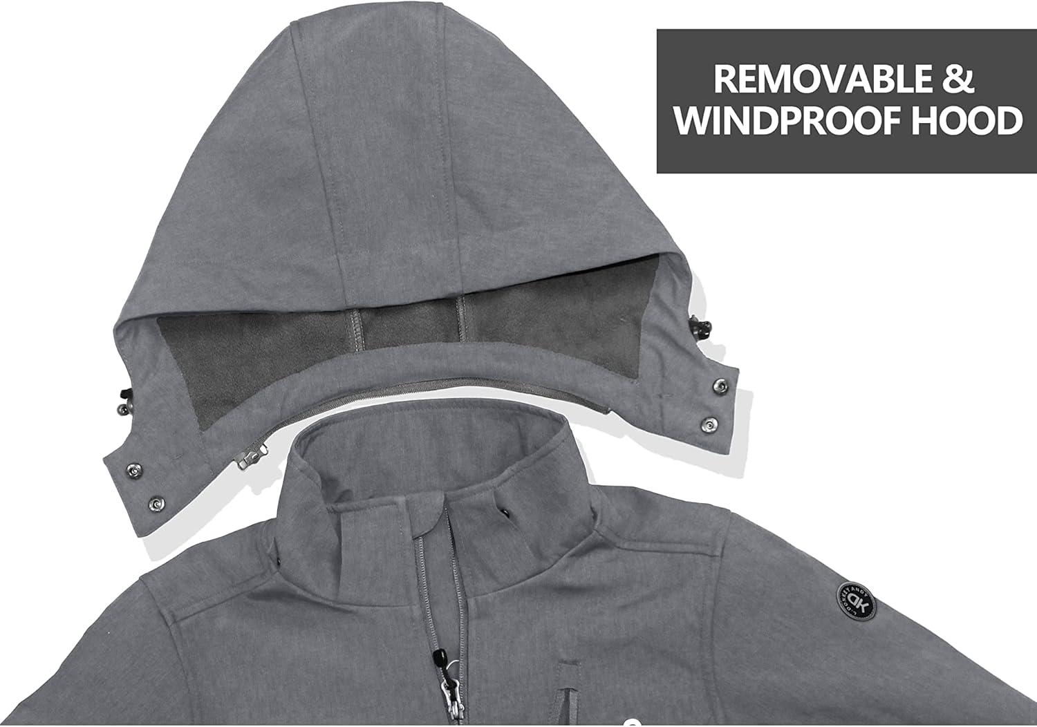 imageLittle Donkey Andy Mens Softshell Jacket Ski Jacket with Removable Hood Fleece LinedGray Heather