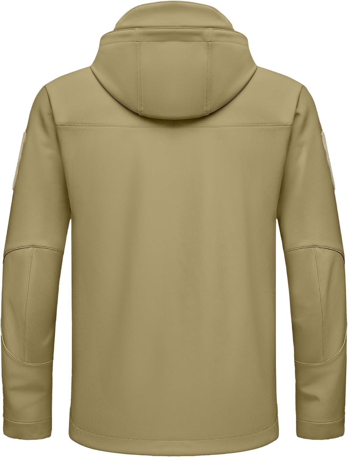 imageLittle Donkey Andy Mens Softshell Jacket Waterproof Hooded Windbreaker Rain with 8 Pockets Tactical Hiking Fleece LinedSand Color