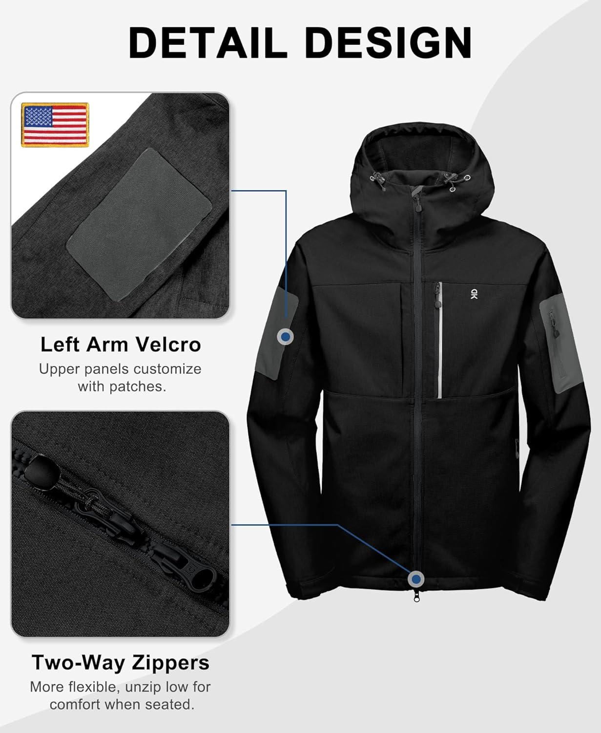 imageLittle Donkey Andy Mens Softshell Jacket with Hood Windbreaker Fleece Lined Waterproof Jackets 7 Pockets for Tactical HikingBlack