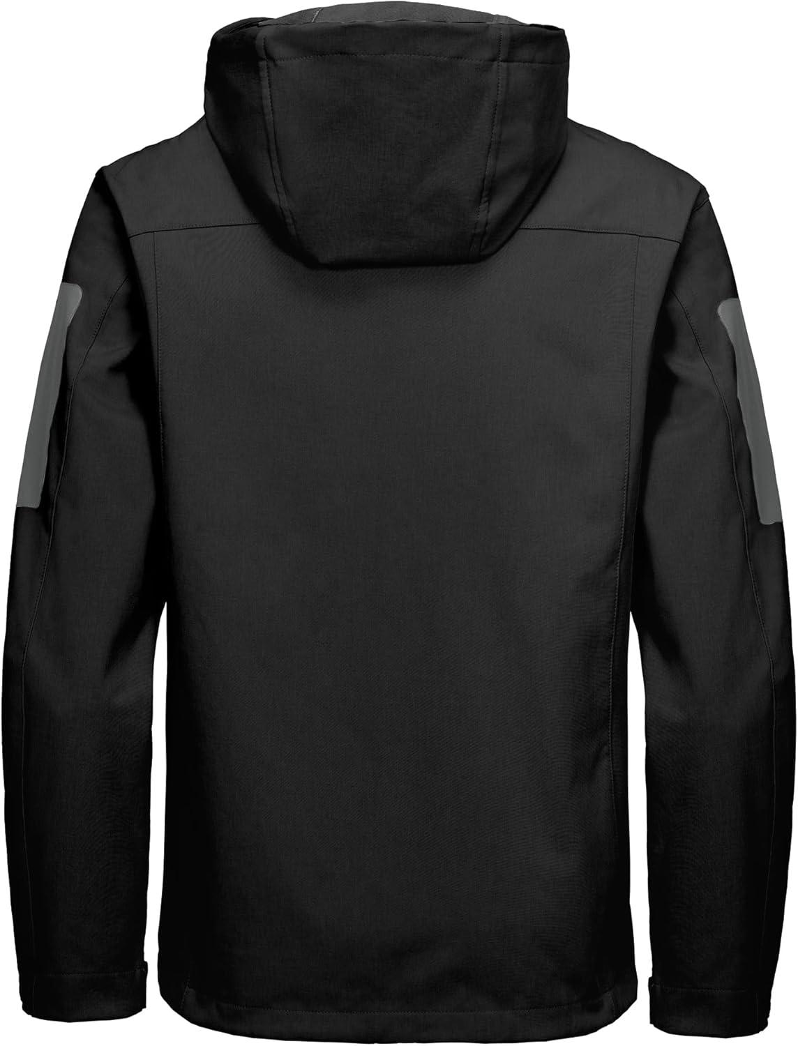 imageLittle Donkey Andy Mens Softshell Jacket with Hood Windbreaker Fleece Lined Waterproof Jackets 7 Pockets for Tactical HikingBlack