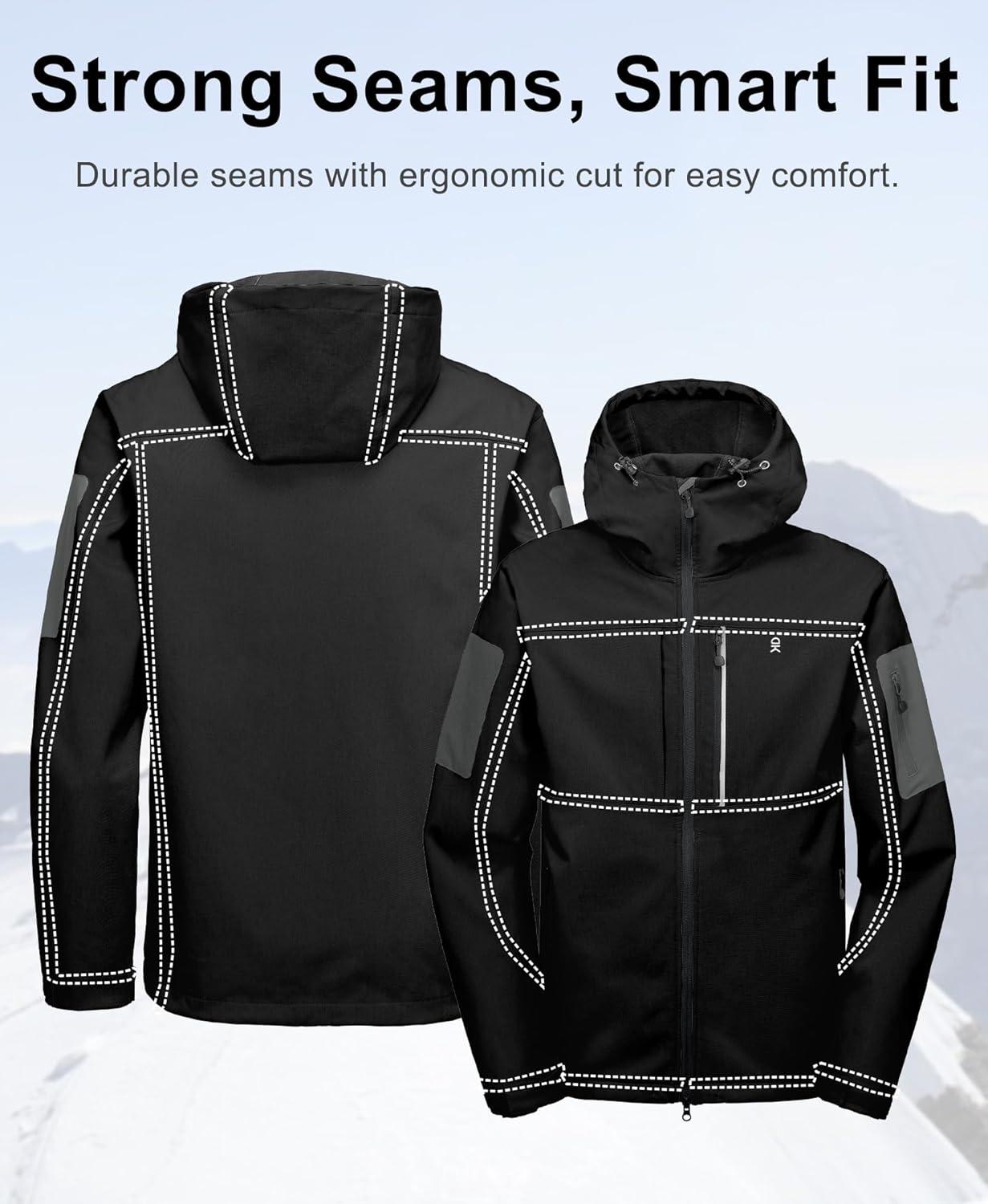 imageLittle Donkey Andy Mens Softshell Jacket with Hood Windbreaker Fleece Lined Waterproof Jackets 7 Pockets for Tactical HikingBlack