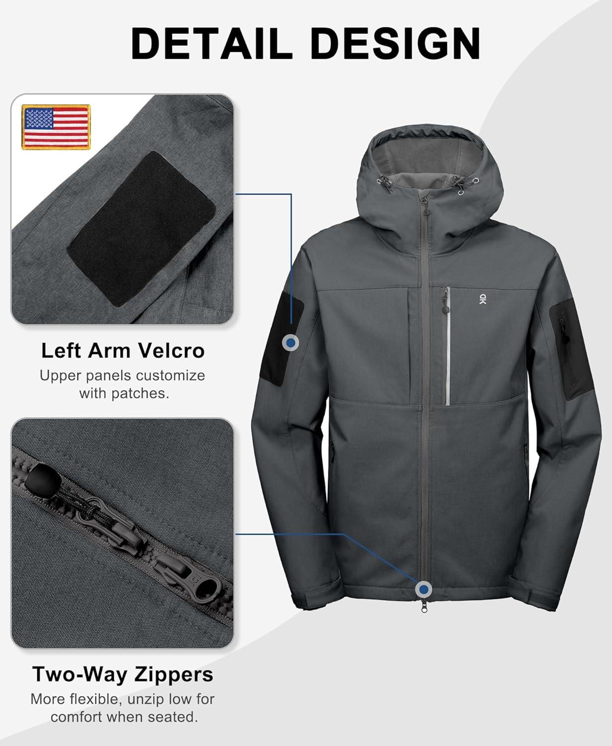 imageLittle Donkey Andy Mens Softshell Jacket with Hood Windbreaker Fleece Lined Waterproof Jackets 7 Pockets for Tactical HikingCharcoal Heather