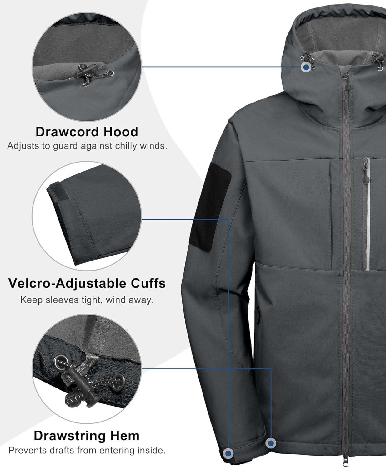 imageLittle Donkey Andy Mens Softshell Jacket with Hood Windbreaker Fleece Lined Waterproof Jackets 7 Pockets for Tactical HikingCharcoal Heather