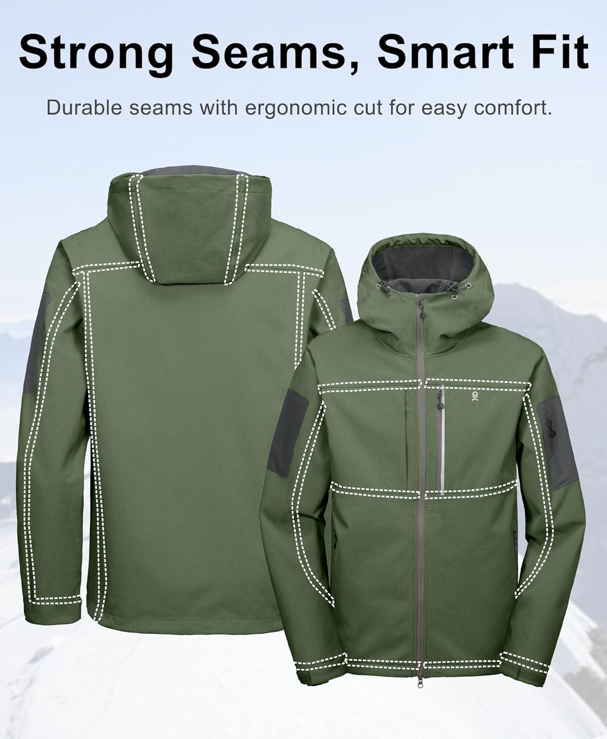 imageLittle Donkey Andy Mens Softshell Jacket with Hood Windbreaker Fleece Lined Waterproof Jackets 7 Pockets for Tactical HikingDark Green