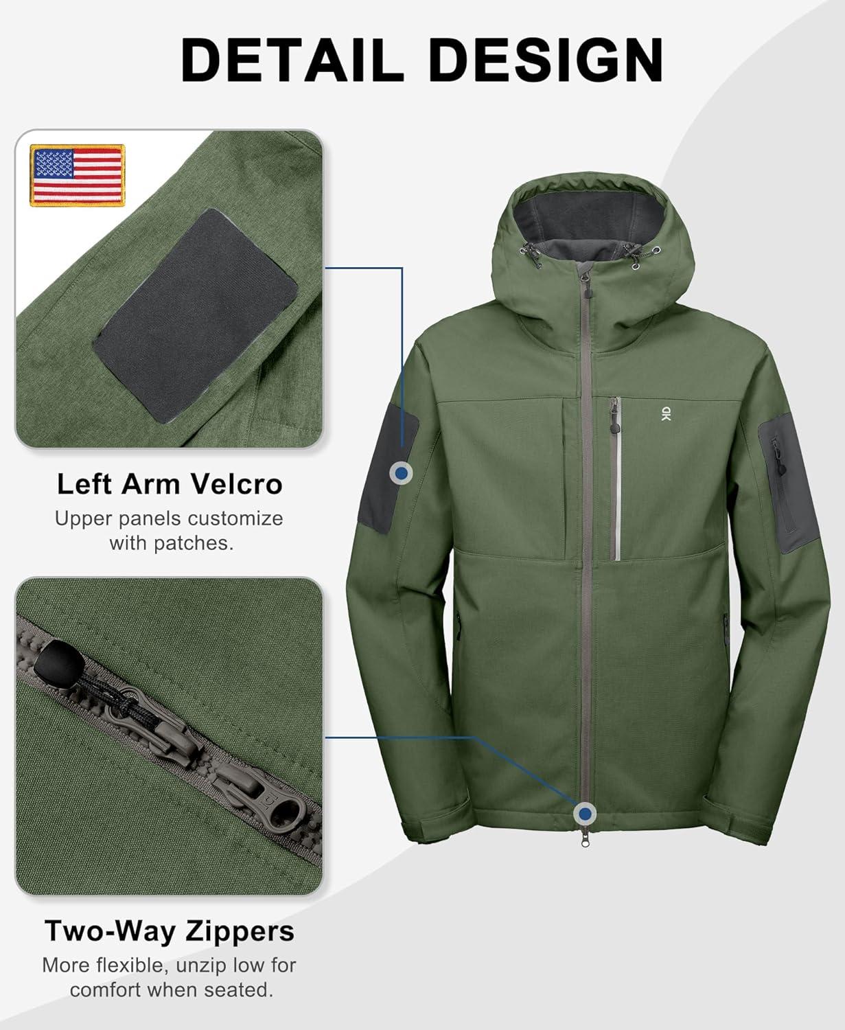 imageLittle Donkey Andy Mens Softshell Jacket with Hood Windbreaker Fleece Lined Waterproof Jackets 7 Pockets for Tactical HikingDark Green