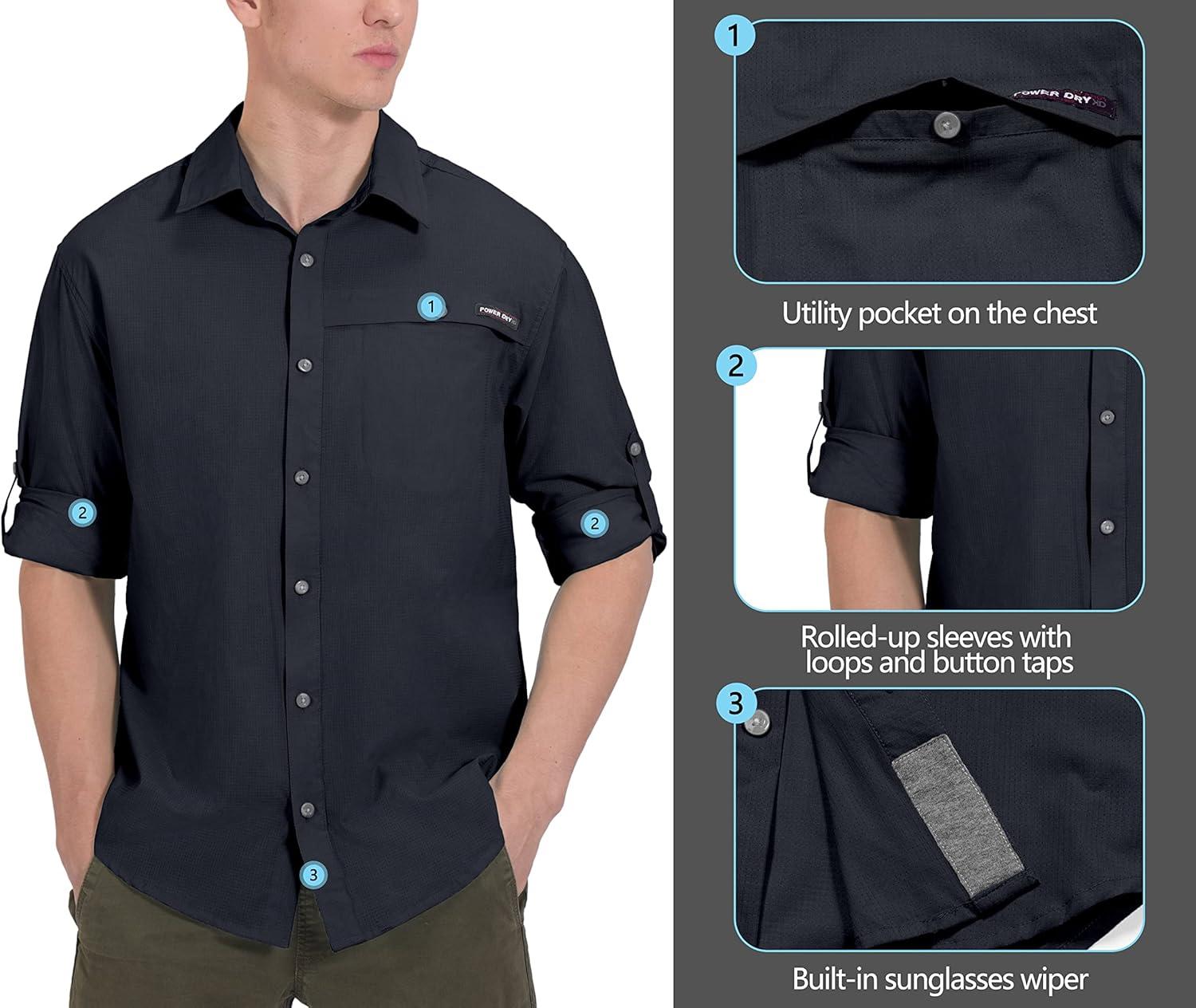 imageLittle Donkey Andy Mens UPF 50 UV Protection Shirt Breathable Long Sleeve Fishing Hiking Shirt AirHoles TechBlack Heather