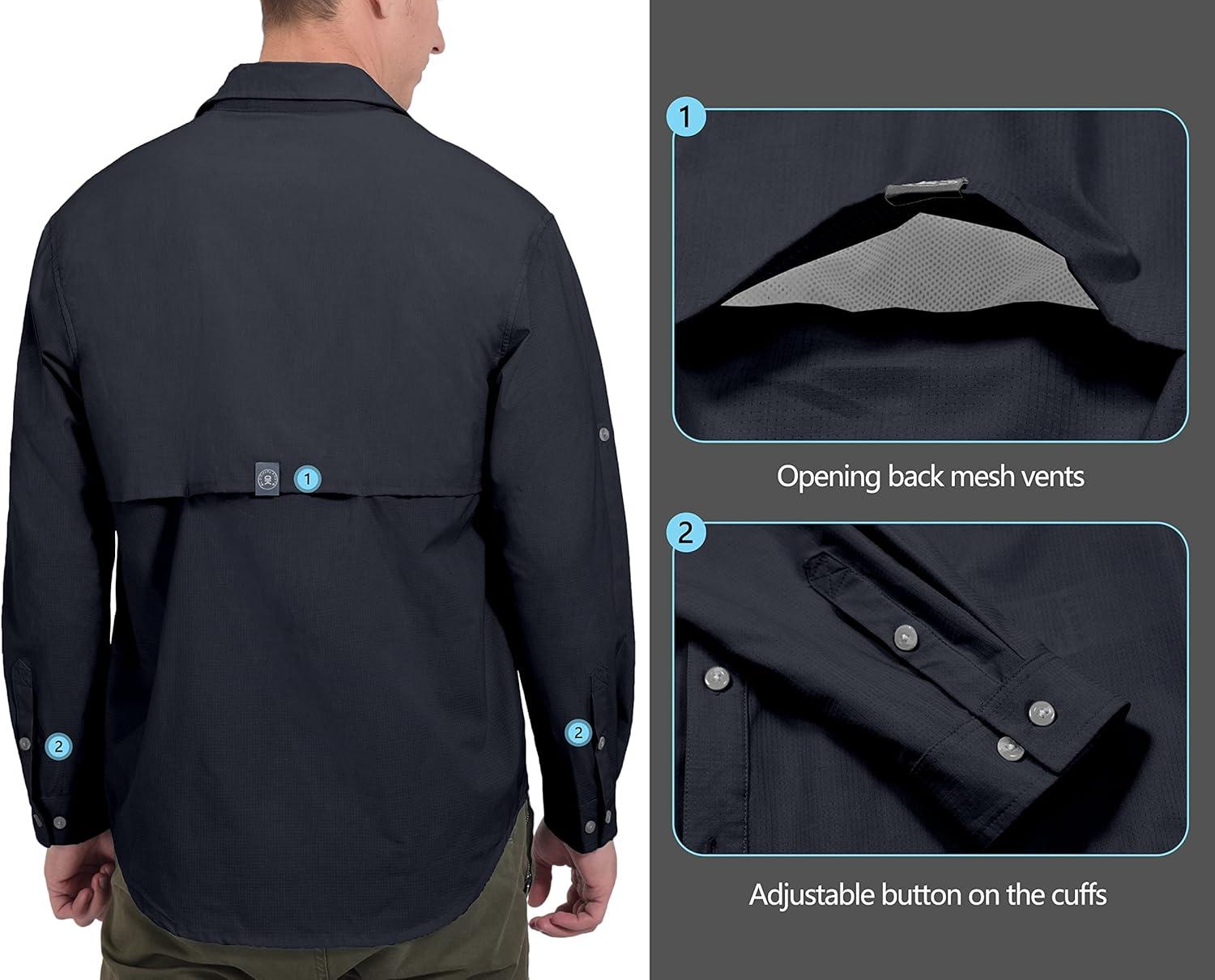 imageLittle Donkey Andy Mens UPF 50 UV Protection Shirt Breathable Long Sleeve Fishing Hiking Shirt AirHoles TechBlack Heather