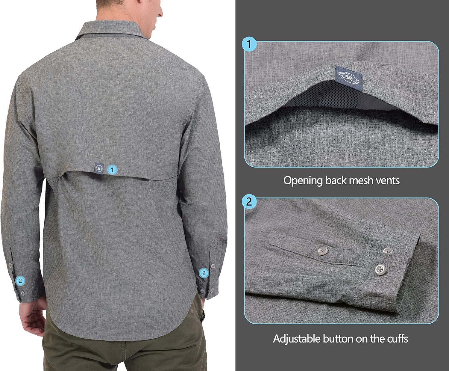imageLittle Donkey Andy Mens UPF 50 UV Protection Shirt Breathable Long Sleeve Fishing Hiking Shirt AirHoles TechCarbon Heather