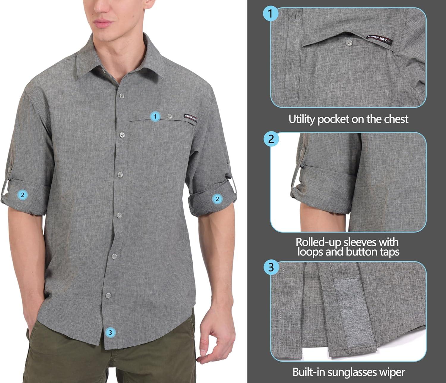 imageLittle Donkey Andy Mens UPF 50 UV Protection Shirt Breathable Long Sleeve Fishing Hiking Shirt AirHoles TechCarbon Heather