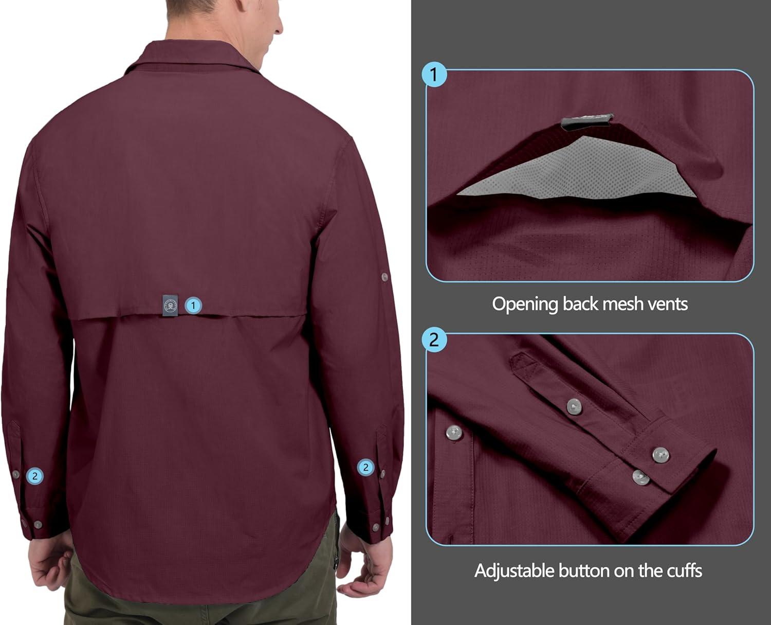 imageLittle Donkey Andy Mens UPF 50 UV Protection Shirt Breathable Long Sleeve Fishing Hiking Shirt AirHoles TechDark Red Heather