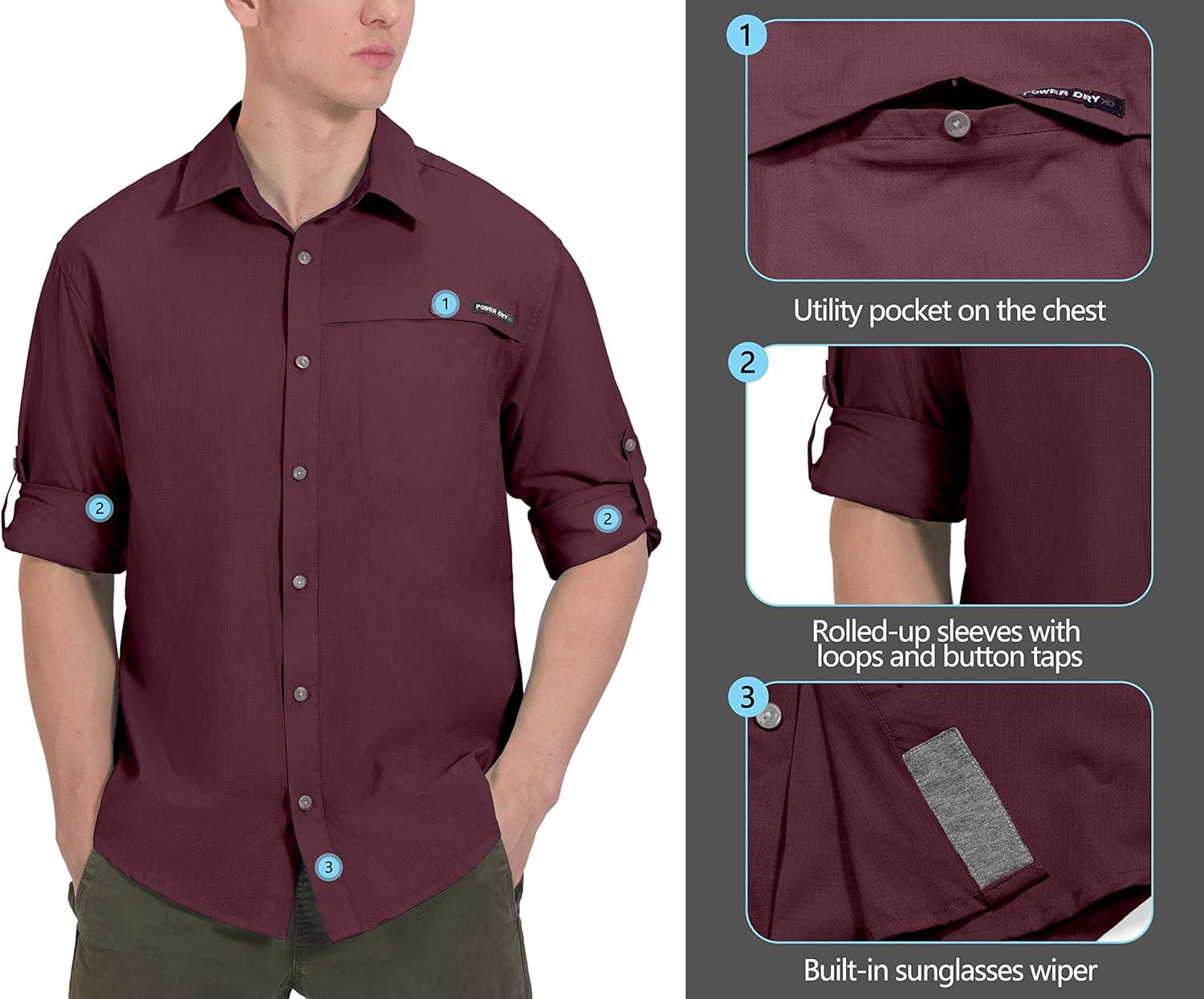 imageLittle Donkey Andy Mens UPF 50 UV Protection Shirt Breathable Long Sleeve Fishing Hiking Shirt AirHoles TechDark Red Heather