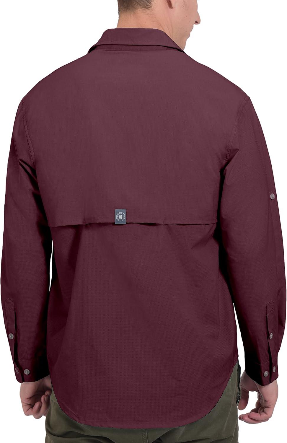 imageLittle Donkey Andy Mens UPF 50 UV Protection Shirt Breathable Long Sleeve Fishing Hiking Shirt AirHoles TechDark Red Heather