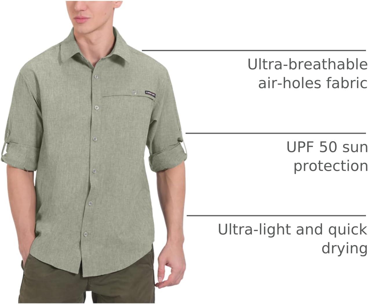 imageLittle Donkey Andy Mens UPF 50 UV Protection Shirt Breathable Long Sleeve Fishing Hiking Shirt AirHoles TechLaurel Oak Heather