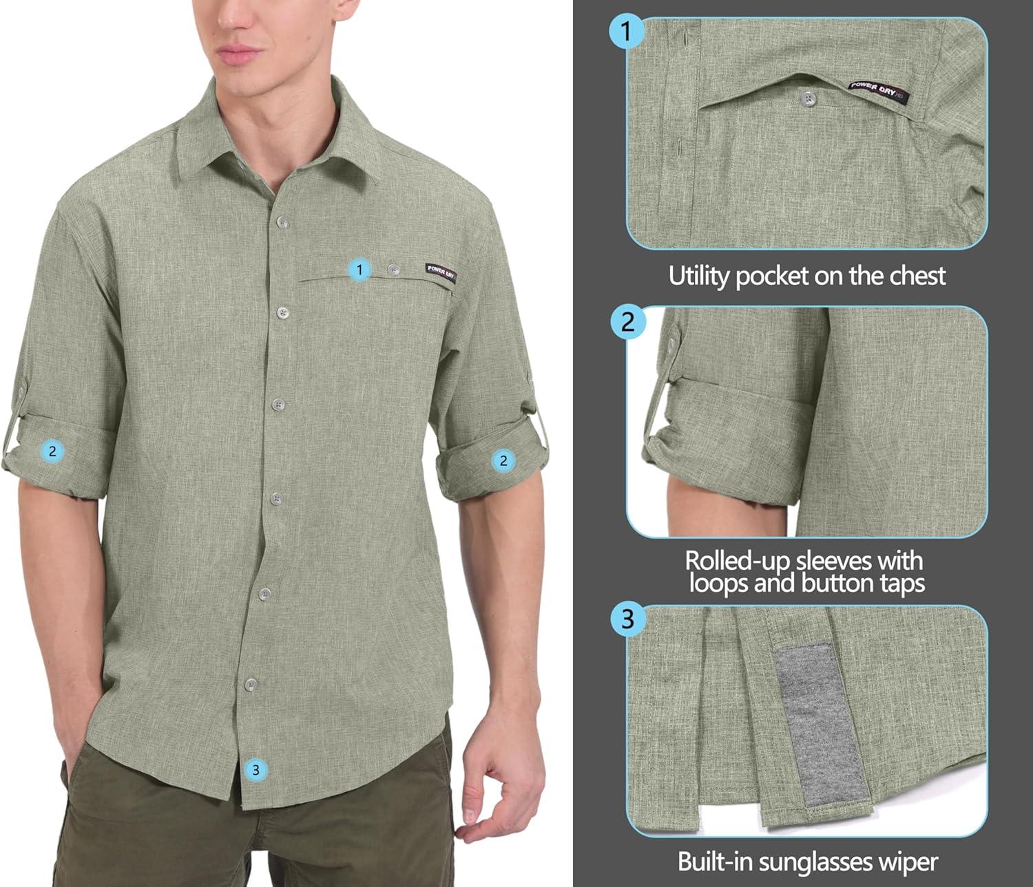 imageLittle Donkey Andy Mens UPF 50 UV Protection Shirt Breathable Long Sleeve Fishing Hiking Shirt AirHoles TechLaurel Oak Heather