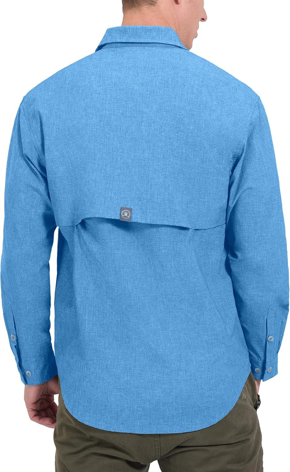 imageLittle Donkey Andy Mens UPF 50 UV Protection Shirt Breathable Long Sleeve Fishing Hiking Shirt AirHoles TechLichen Blue Heather