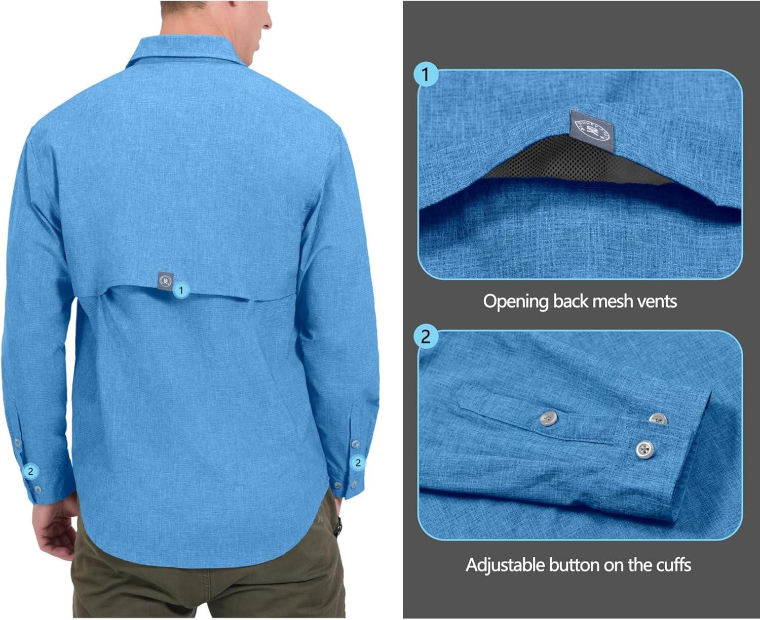 imageLittle Donkey Andy Mens UPF 50 UV Protection Shirt Breathable Long Sleeve Fishing Hiking Shirt AirHoles TechLichen Blue Heather