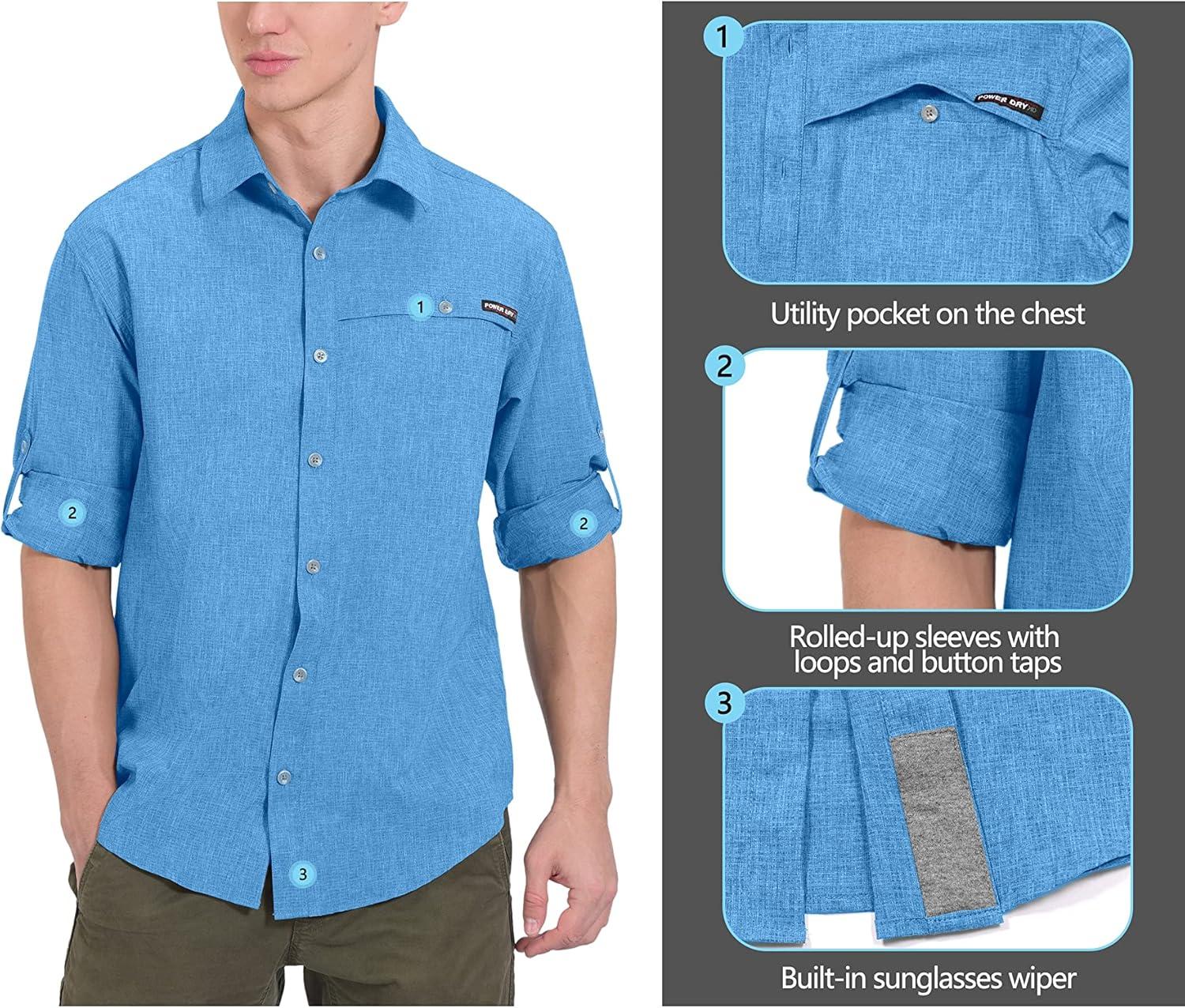 imageLittle Donkey Andy Mens UPF 50 UV Protection Shirt Breathable Long Sleeve Fishing Hiking Shirt AirHoles TechLichen Blue Heather