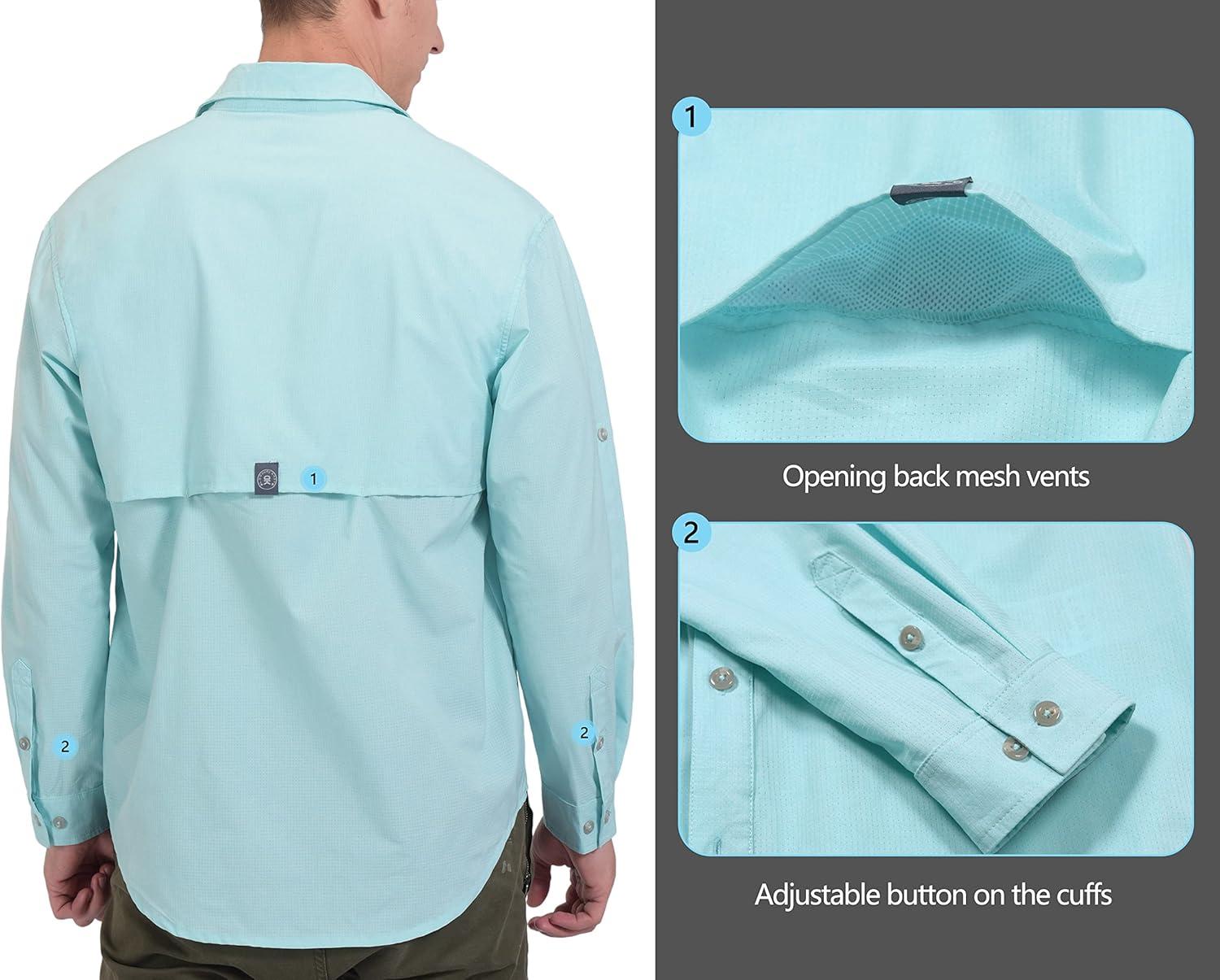 imageLittle Donkey Andy Mens UPF 50 UV Protection Shirt Breathable Long Sleeve Fishing Hiking Shirt AirHoles TechLight Blue Heather
