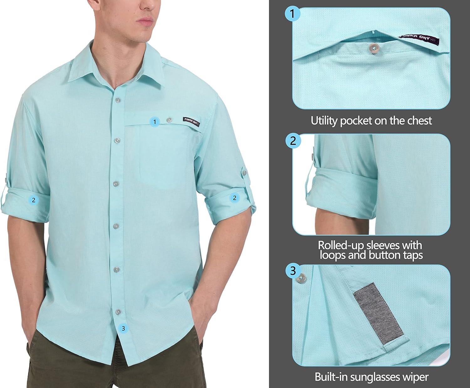 imageLittle Donkey Andy Mens UPF 50 UV Protection Shirt Breathable Long Sleeve Fishing Hiking Shirt AirHoles TechLight Blue Heather
