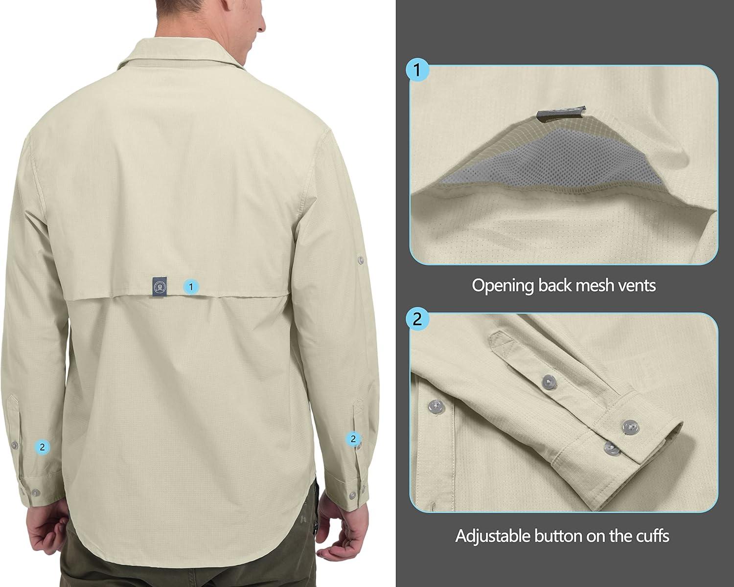 imageLittle Donkey Andy Mens UPF 50 UV Protection Shirt Breathable Long Sleeve Fishing Hiking Shirt AirHoles TechLight Khaki Heather
