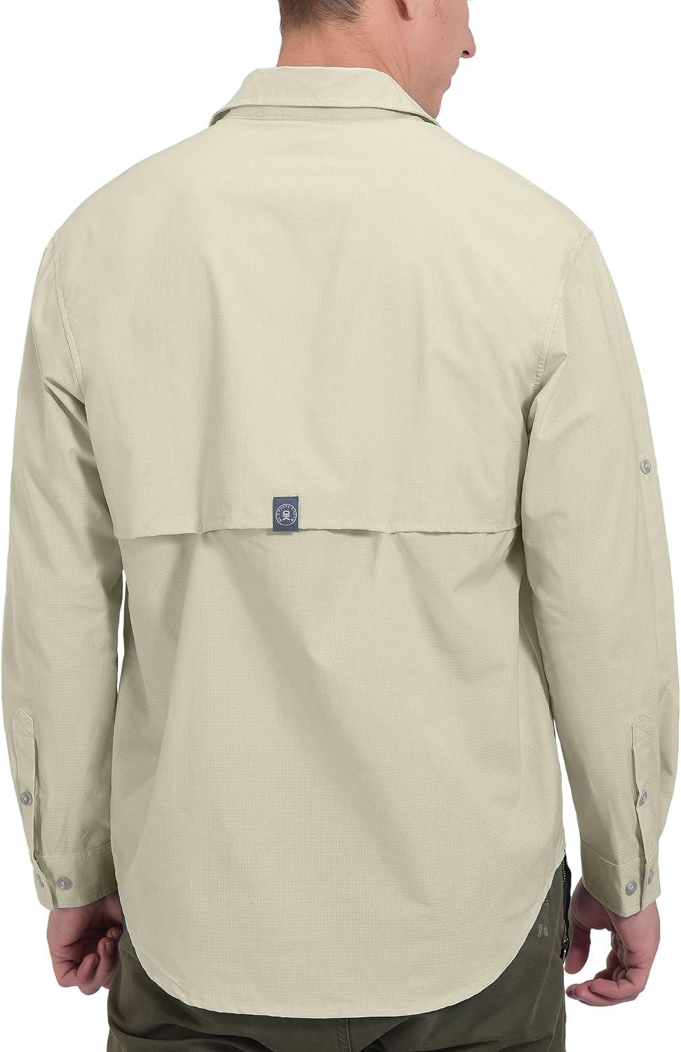 imageLittle Donkey Andy Mens UPF 50 UV Protection Shirt Breathable Long Sleeve Fishing Hiking Shirt AirHoles TechLight Khaki Heather