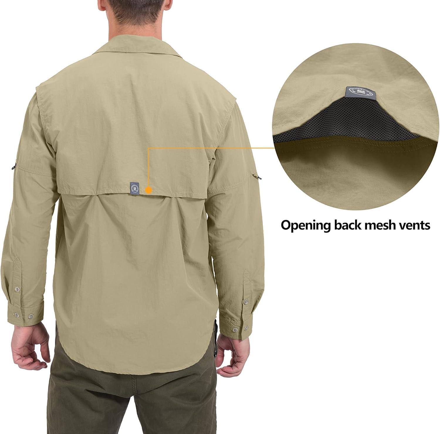 imageLittle Donkey Andy Mens UPF 50 UV Protection Shirt Long Sleeve Fishing Hiking ShirtKhakimultiple Pockets