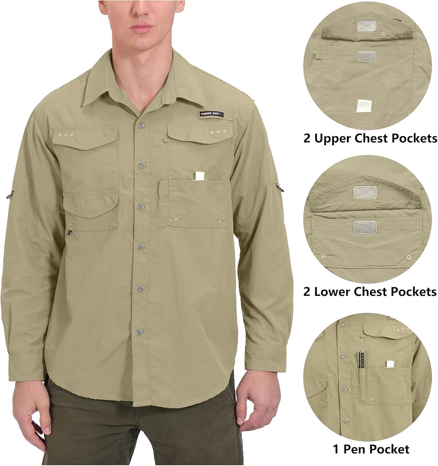 imageLittle Donkey Andy Mens UPF 50 UV Protection Shirt Long Sleeve Fishing Hiking ShirtKhakimultiple Pockets