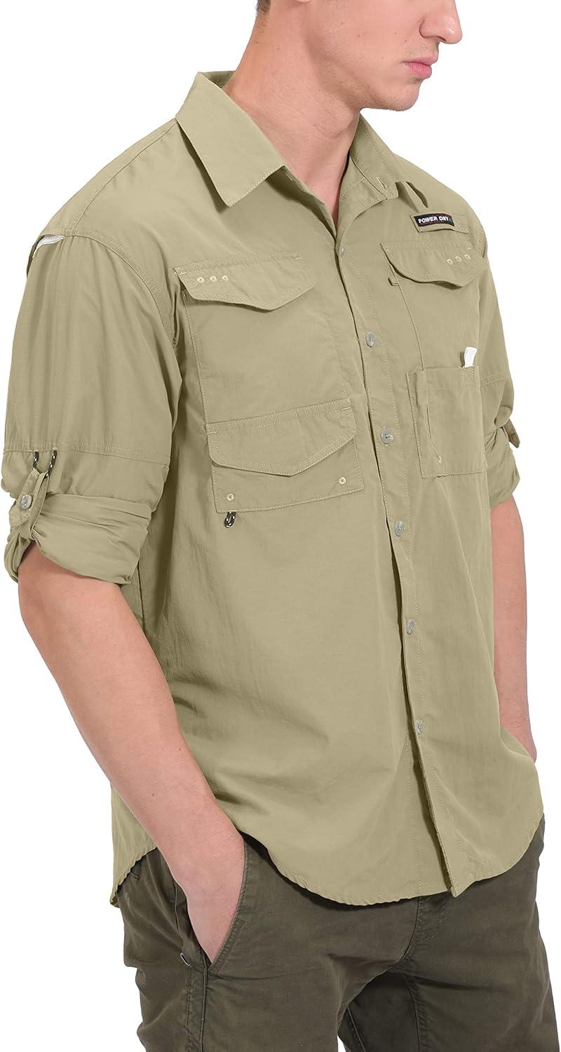 imageLittle Donkey Andy Mens UPF 50 UV Protection Shirt Long Sleeve Fishing Hiking ShirtKhakimultiple Pockets