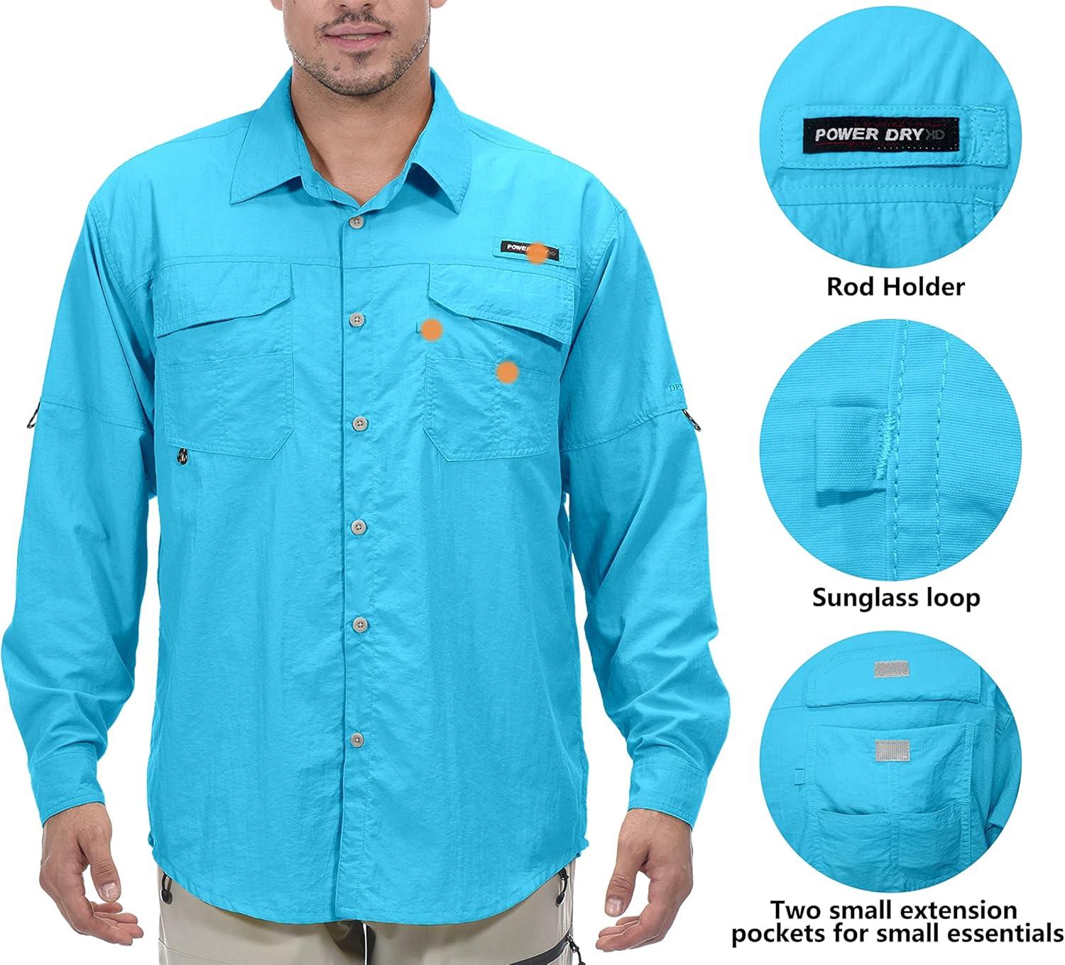 imageLittle Donkey Andy Mens UPF 50 UV Protection Shirt Long Sleeve Fishing Hiking ShirtSea Blue