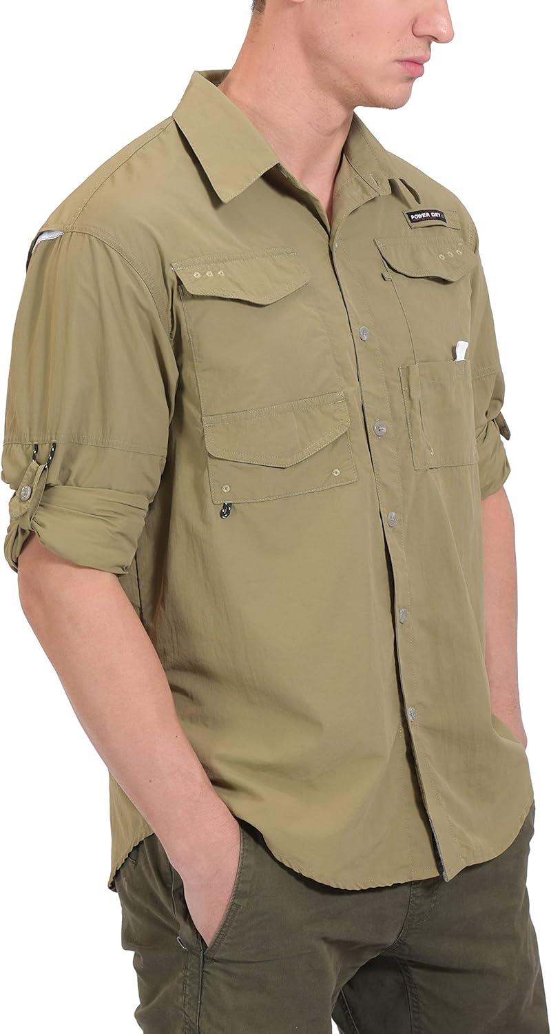 imageLittle Donkey Andy Mens UPF 50 UV Protection Shirt Long Sleeve Fishing Hiking ShirtTaupemultiple Pockets