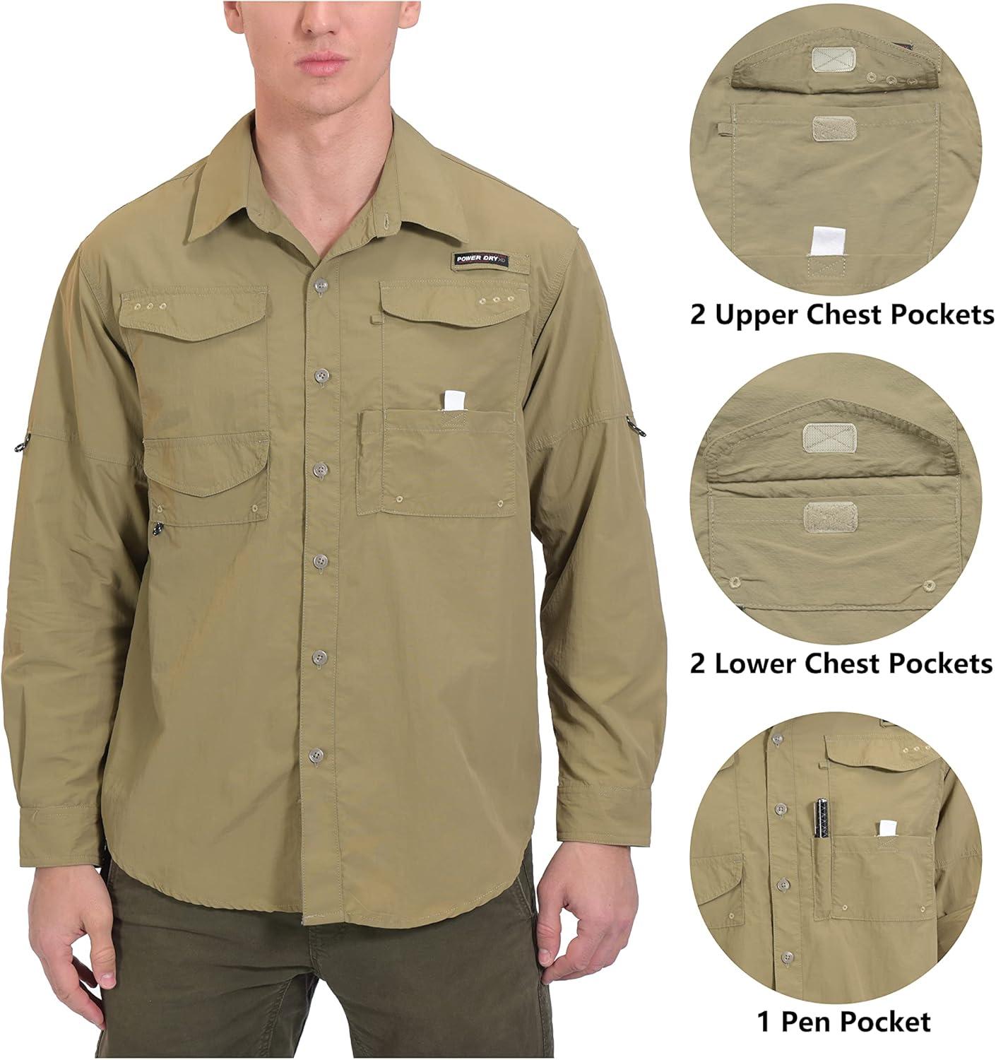 imageLittle Donkey Andy Mens UPF 50 UV Protection Shirt Long Sleeve Fishing Hiking ShirtTaupemultiple Pockets