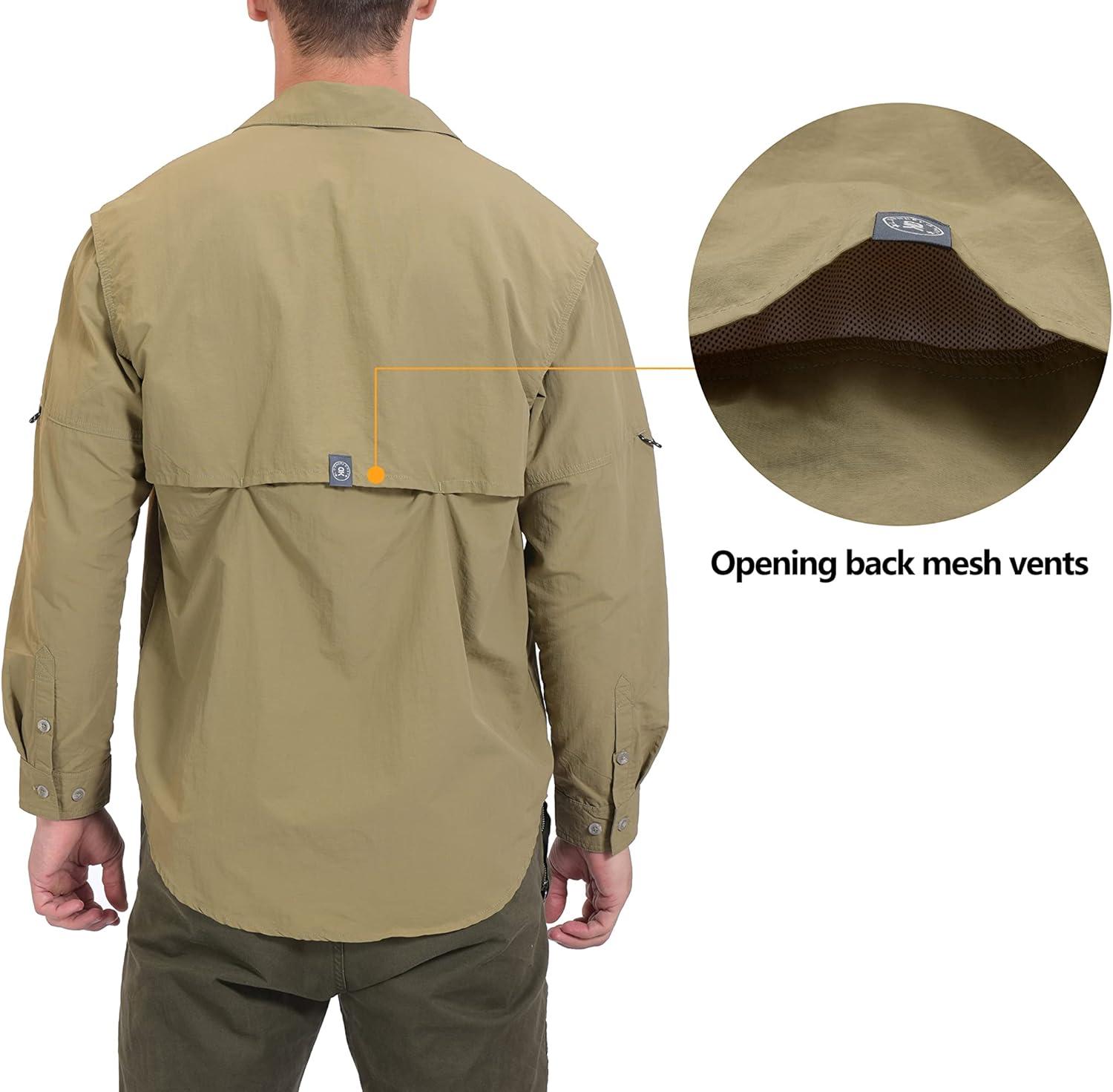 imageLittle Donkey Andy Mens UPF 50 UV Protection Shirt Long Sleeve Fishing Hiking ShirtTaupemultiple Pockets
