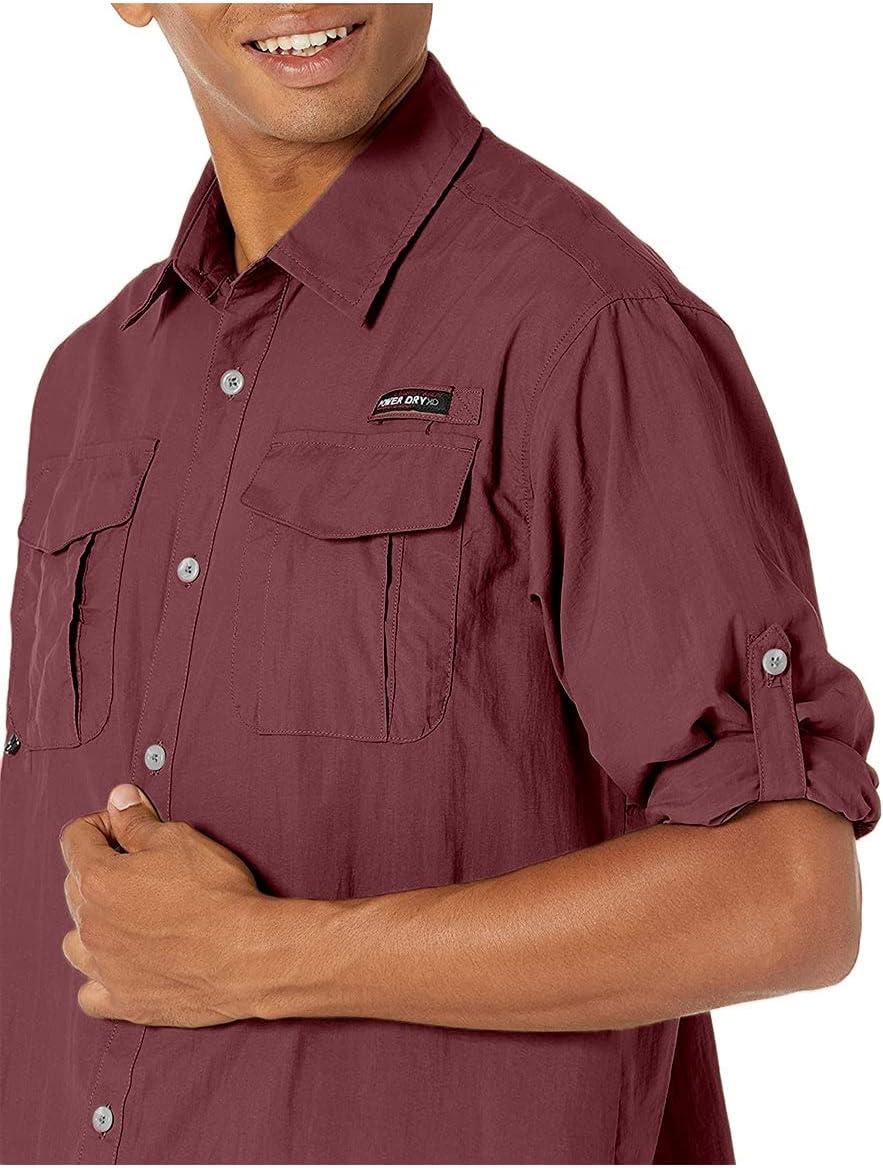 imageLittle Donkey Andy Mens UPF 50 UV Protection Shirt Short Sleeve Fishing Shirt Breathable and Fast DryDark Red