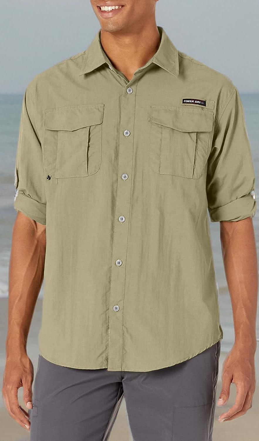 imageLittle Donkey Andy Mens UPF 50 UV Protection Shirt Short Sleeve Fishing Shirt Breathable and Fast DryPale Khaki
