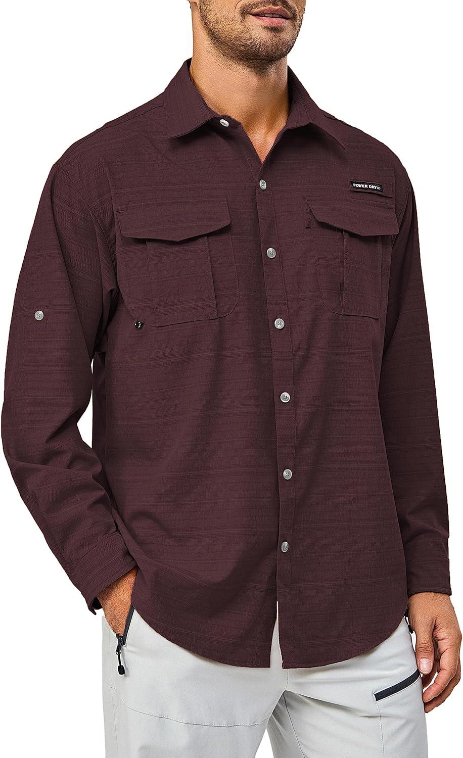 imageLittle Donkey Andy Mens UPF 50 UV Protection Shirt Short Sleeve Fishing Shirt Breathable and Fast DryRed Dahlia