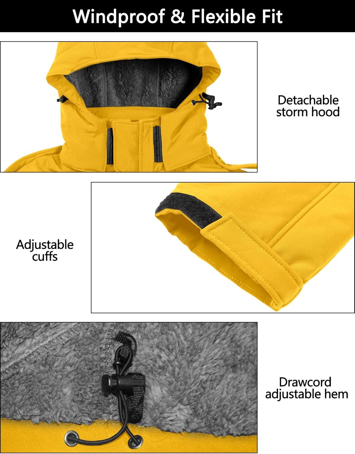 imageLittle Donkey Andy Mens Warm Sherpa Lined Winter Softshell Jacket Windproof Mountain Ski Snow Coat with Removable HoodYellow