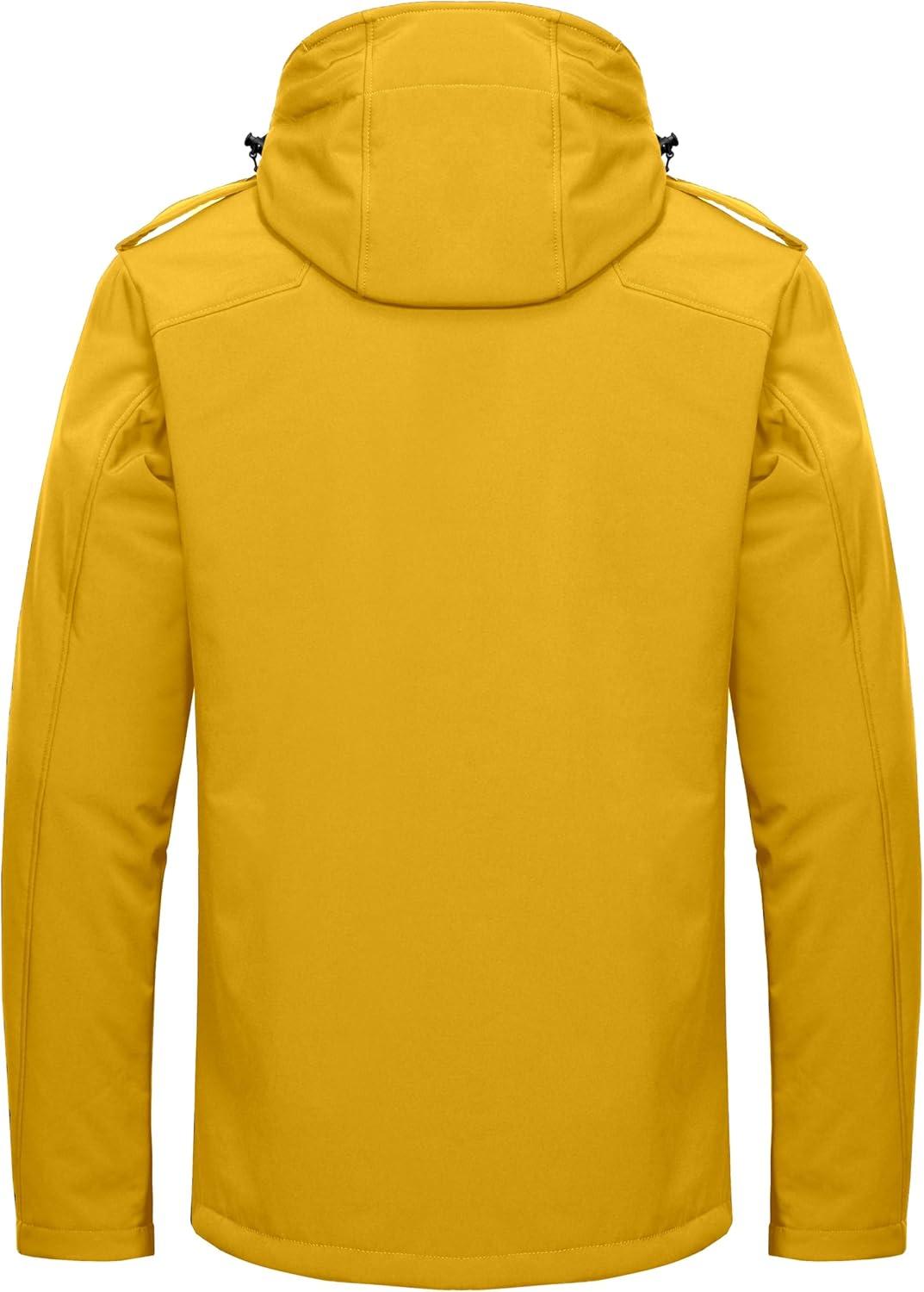 imageLittle Donkey Andy Mens Warm Sherpa Lined Winter Softshell Jacket Windproof Mountain Ski Snow Coat with Removable HoodYellow