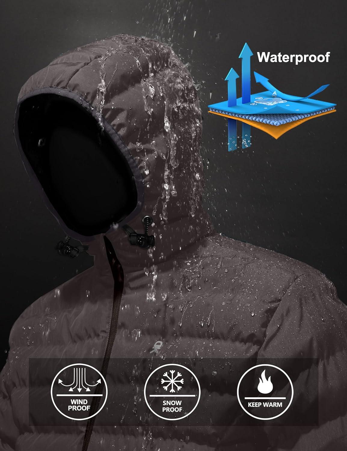 imageLittle Donkey Andy Mens Warm Waterproof Puffer Jacket Hooded Windproof Winter Coat with Recycled InsulationCoffee Heather