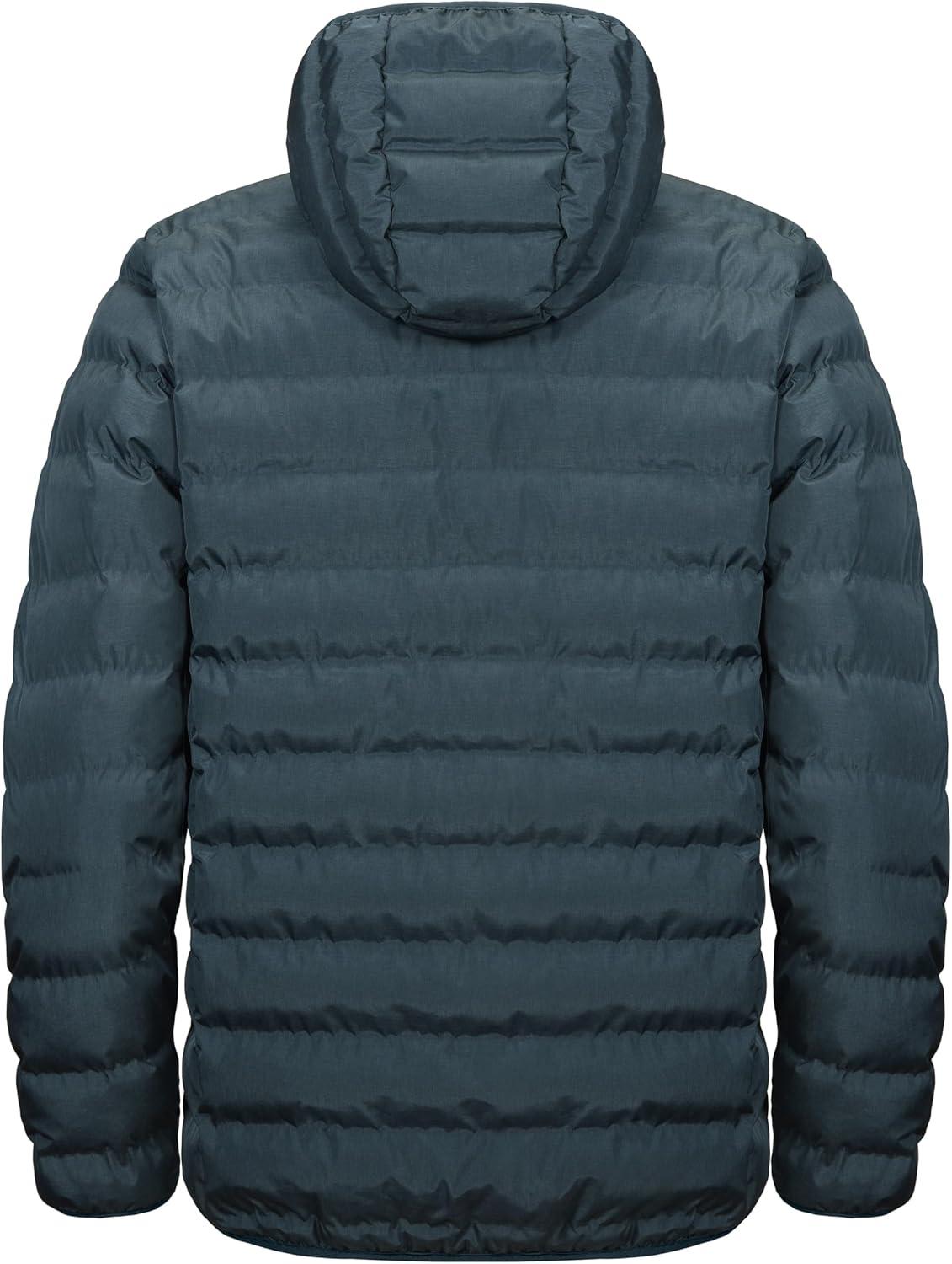 imageLittle Donkey Andy Mens Warm Waterproof Puffer Jacket Hooded Windproof Winter Coat with Recycled InsulationDark Blue Heather