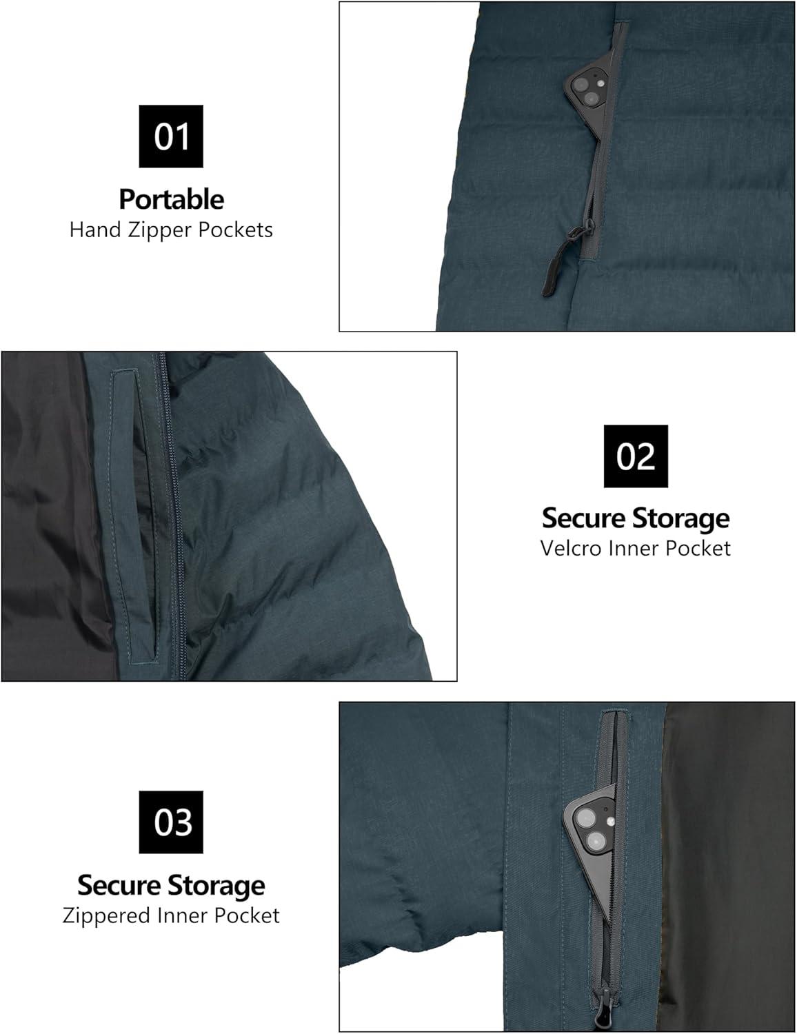 imageLittle Donkey Andy Mens Warm Waterproof Puffer Jacket Hooded Windproof Winter Coat with Recycled InsulationDark Blue Heather