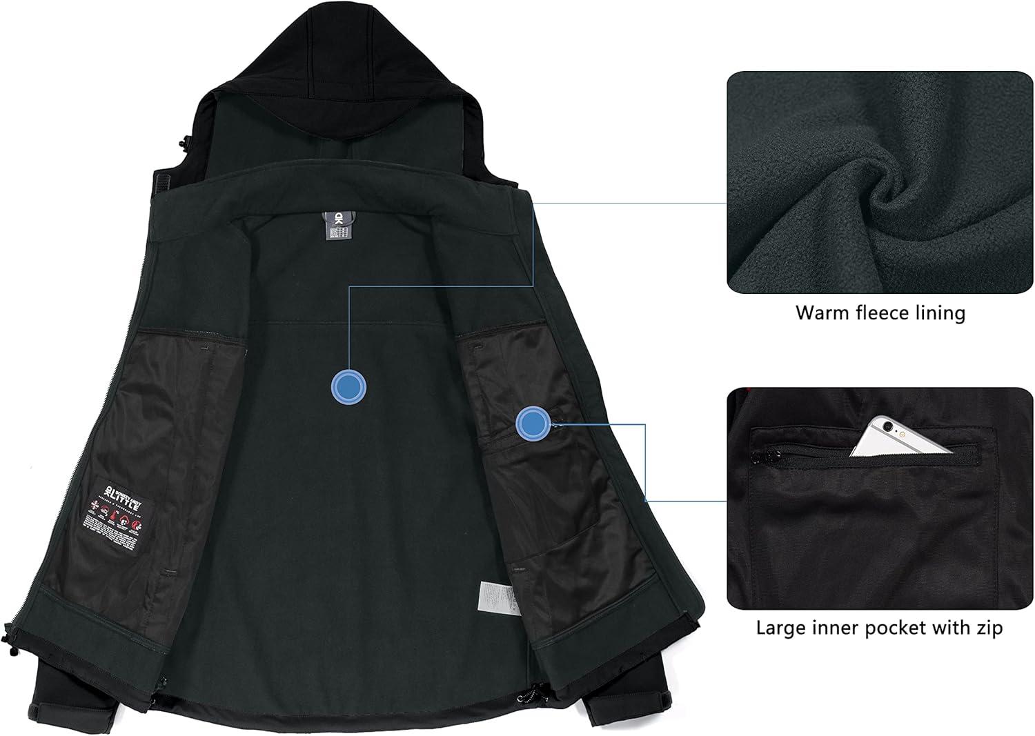imageLittle Donkey Andy Mens Waterproof Softshell Jacket with Detachable Sleeves and Hood Fleece Mountain Ski Snow Rain CoatBlack
