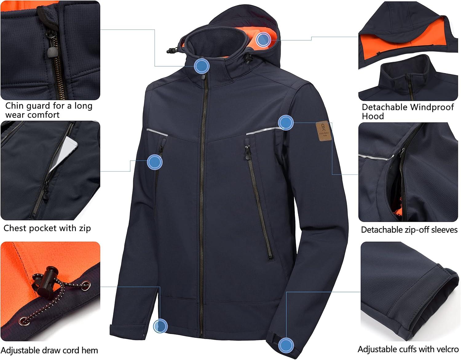 imageLittle Donkey Andy Mens Waterproof Softshell Jacket with Detachable Sleeves and Hood Fleece Mountain Ski Snow Rain CoatDark Bluea1