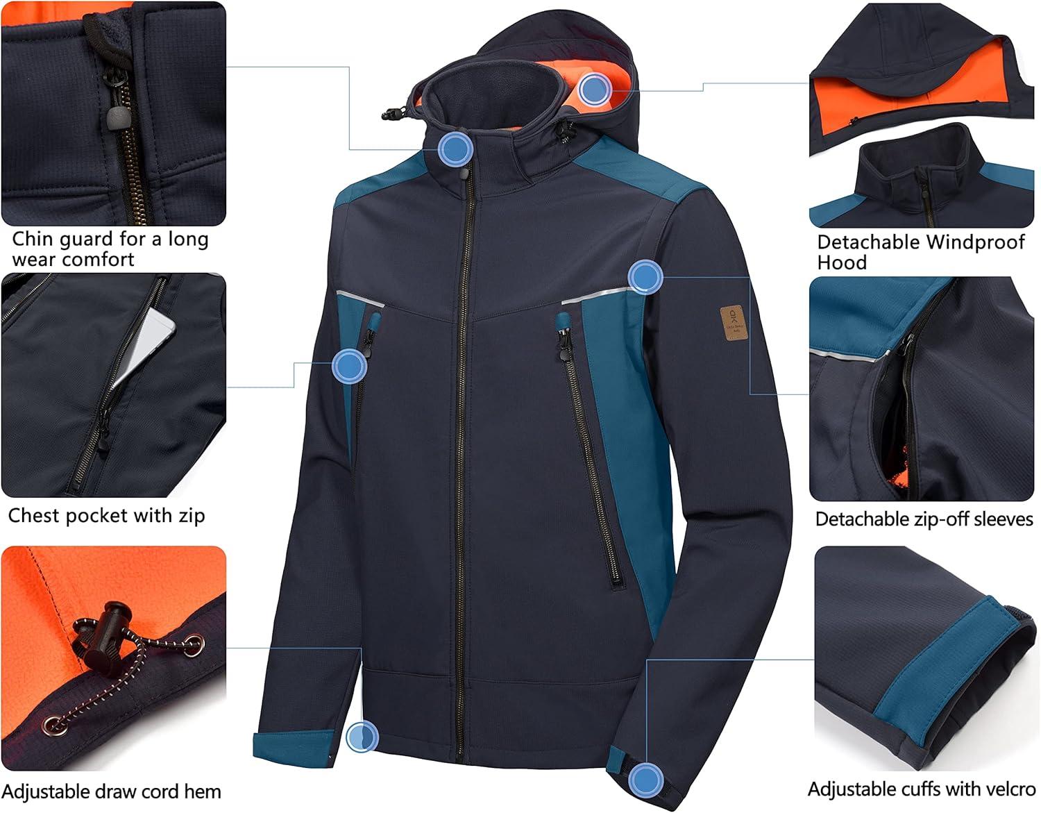 imageLittle Donkey Andy Mens Waterproof Softshell Jacket with Detachable Sleeves and Hood Fleece Mountain Ski Snow Rain CoatDark Bluea3