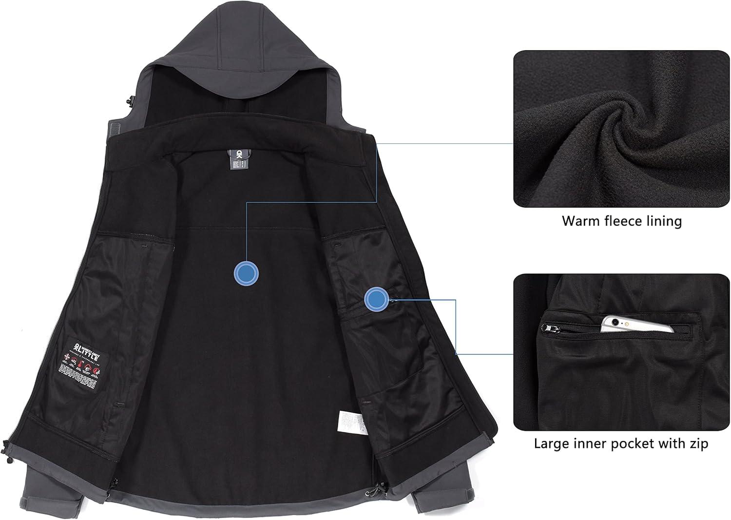 imageLittle Donkey Andy Mens Waterproof Softshell Jacket with Detachable Sleeves and Hood Fleece Mountain Ski Snow Rain CoatGray