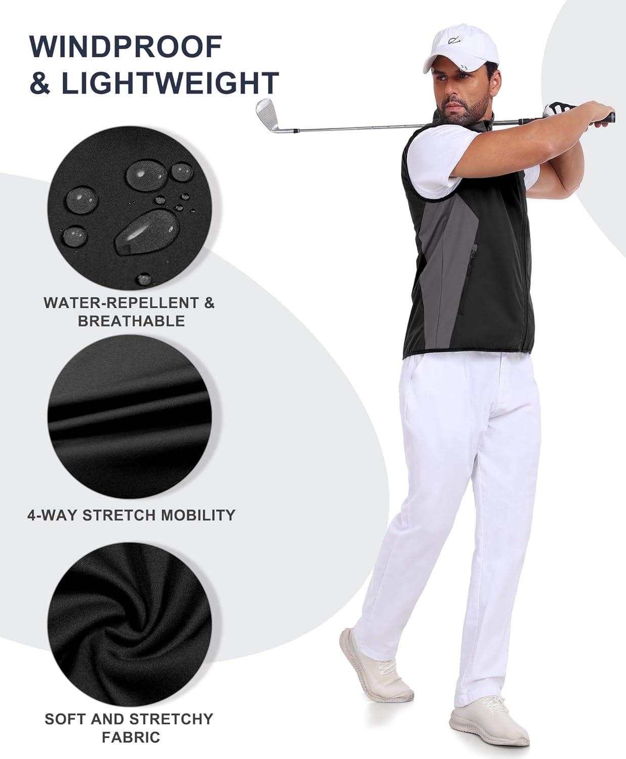 imageLittle Donkey Andy Mens Waterresistant Outerwear Vests Stretch Windproof Vest for Cycling Running GolfBasic Black Gray