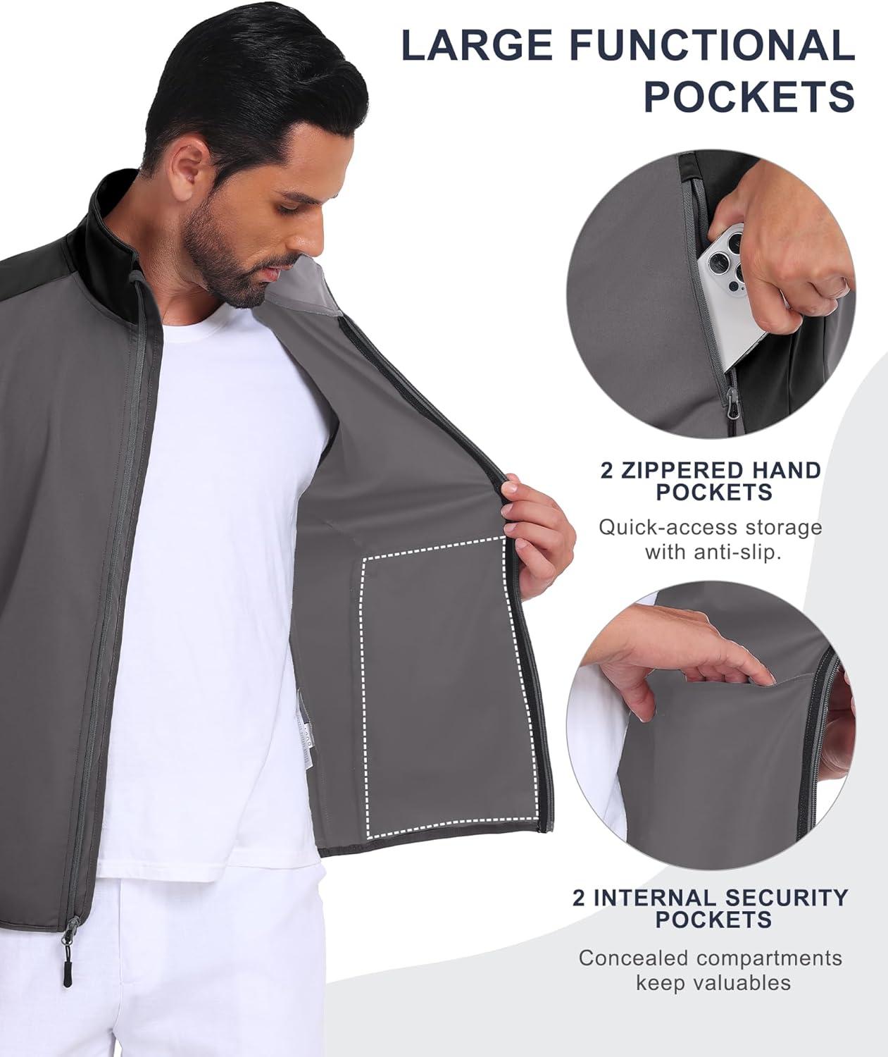 imageLittle Donkey Andy Mens Waterresistant Outerwear Vests Stretch Windproof Vest for Cycling Running GolfBasic Gray Black