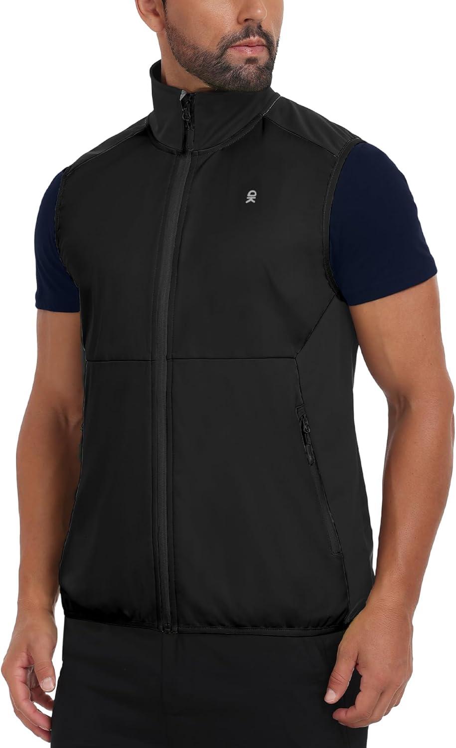 imageLittle Donkey Andy Mens Waterresistant Outerwear Vests Stretch Windproof Vest for Cycling Running GolfReflective Black