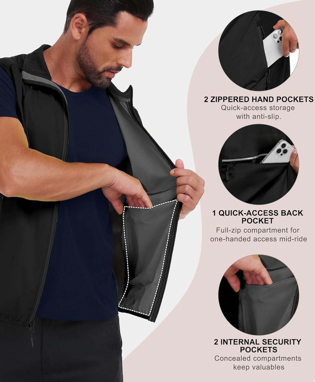 imageLittle Donkey Andy Mens Waterresistant Outerwear Vests Stretch Windproof Vest for Cycling Running GolfReflective Black