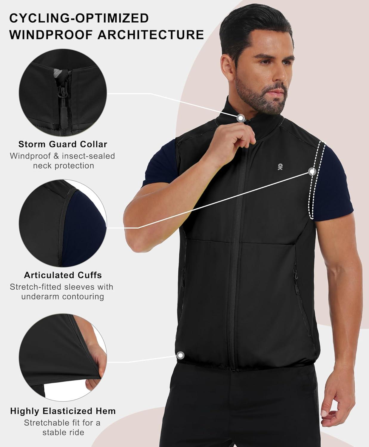 imageLittle Donkey Andy Mens Waterresistant Outerwear Vests Stretch Windproof Vest for Cycling Running GolfReflective Black