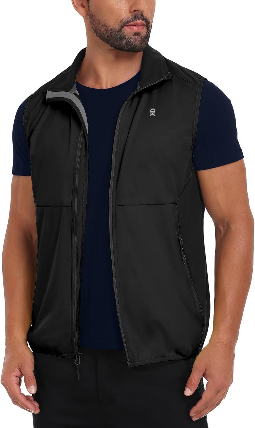 imageLittle Donkey Andy Mens Waterresistant Outerwear Vests Stretch Windproof Vest for Cycling Running GolfReflective Black